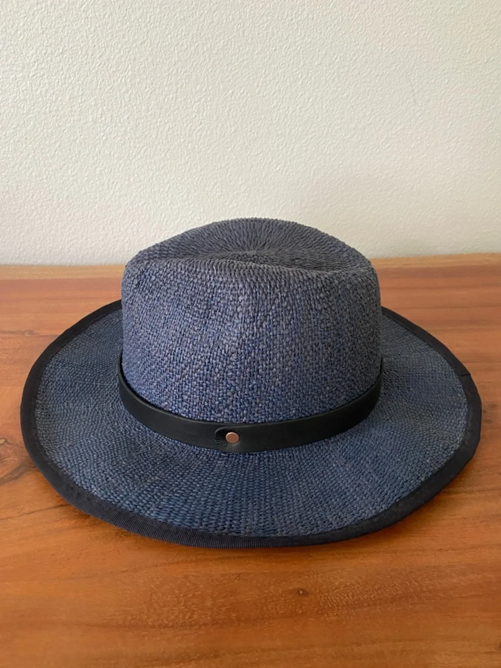 G-Star blue straw fedora hat derlil womens hat vegan leather strap OSFM